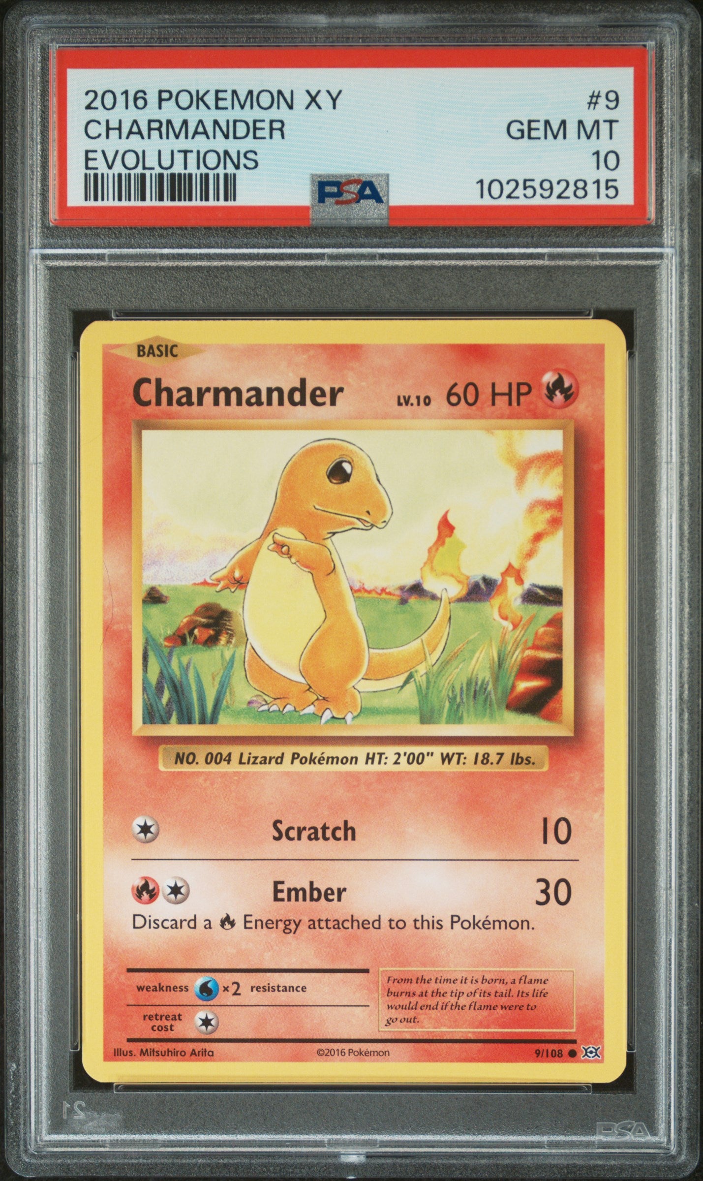 Graded 2016 PKM Xy Evolutions #9 Charmander Evolutions Trading Card Game PSA 10 Gem Mint