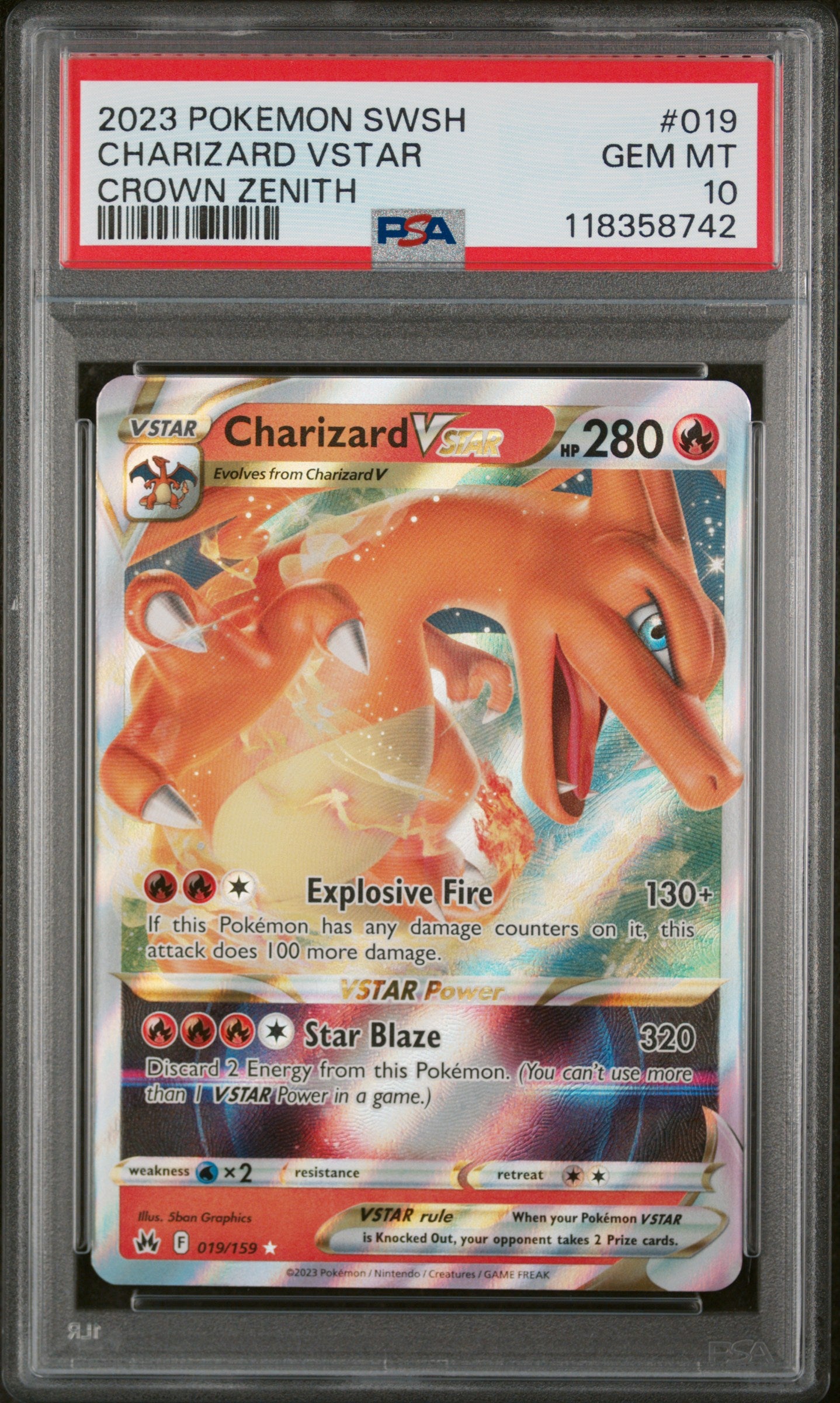 Graded 2023 PKM Sword And Shield Crown Zenith #019 Charizard Vstar Crown Zenith Trading Card Game PSA 10 Gem Mint