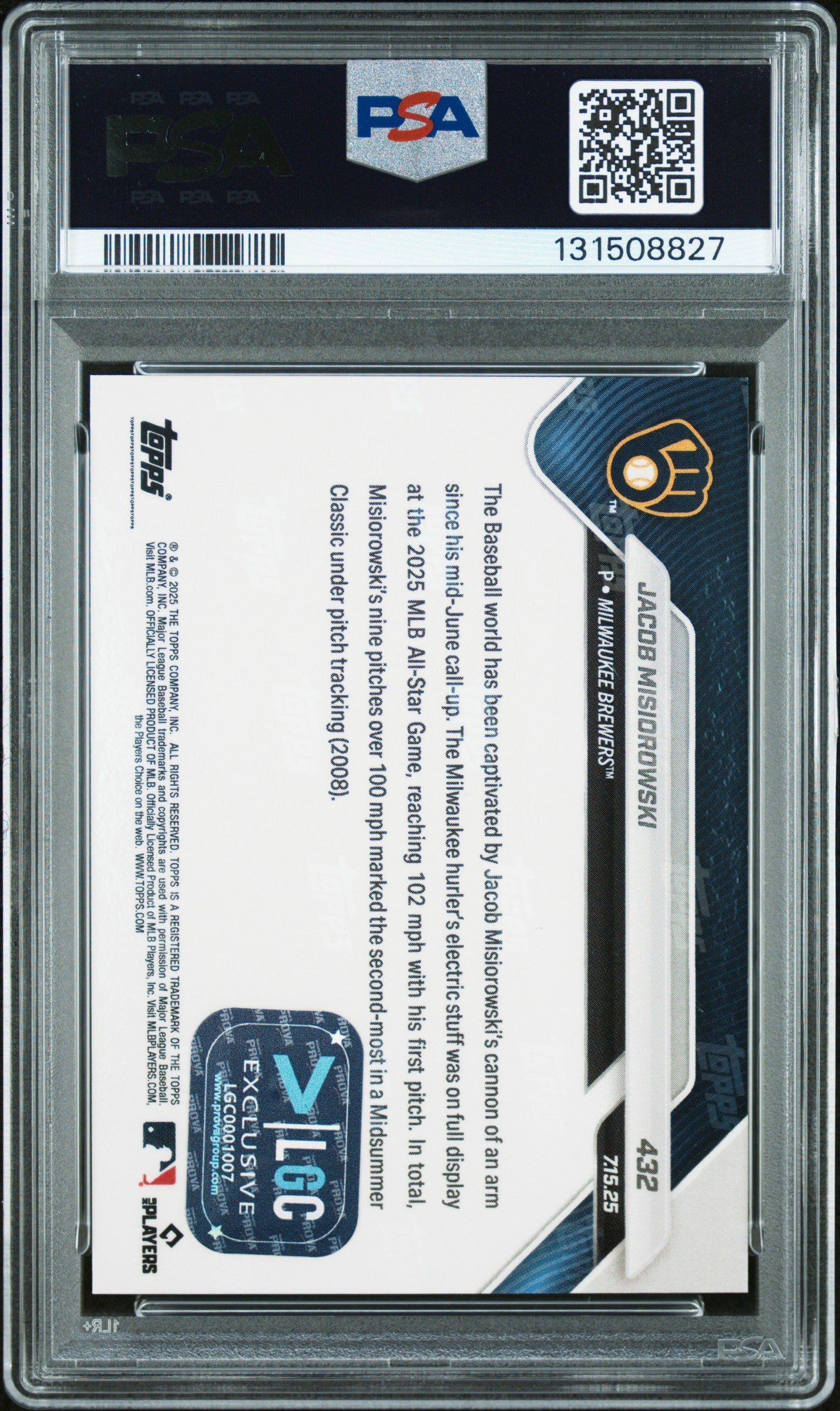 Graded 2025 Topps Now Jacob Misiorowski #432 Rookie RC Baseball Card PSA 10 Auto Grade Gem Mint