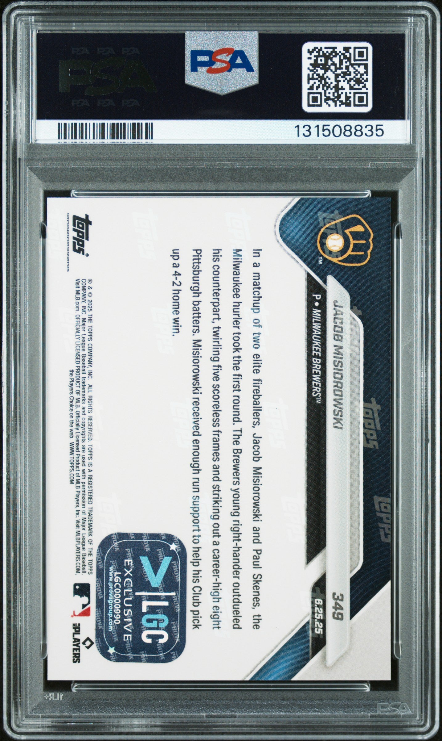Graded 2025 Topps Now Jacob Misiorowski #349 Rookie RC Baseball Card PSA 9 Auto Grade Mint