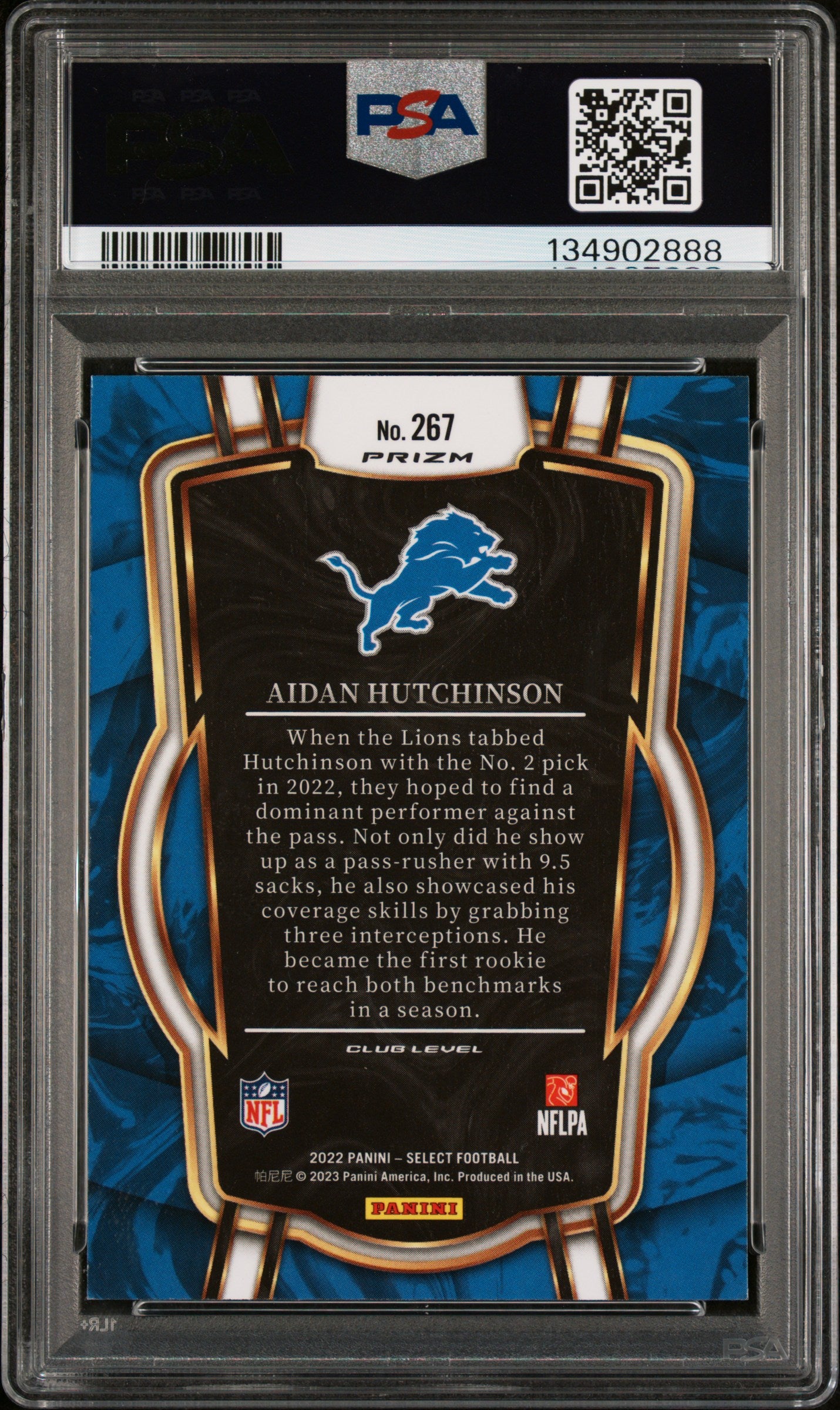 Graded 2022 Panini Select Aidan Hutchinson #267 Silver Prizm Rookie RC Football Card PSA 10 Gem Mint