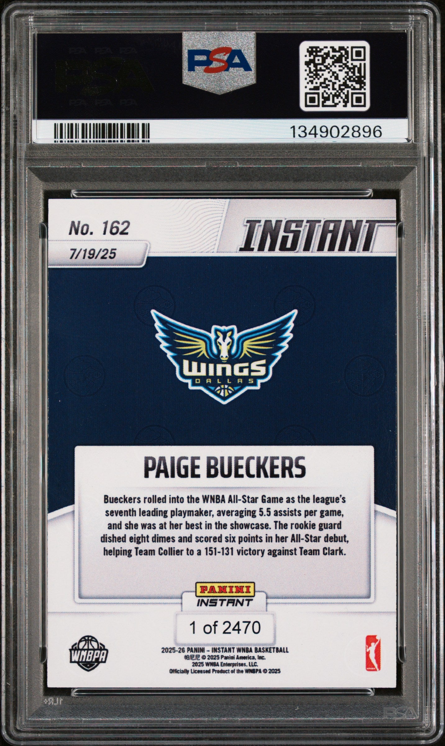Graded 2025 Panini Instant Paige Bueckers #162 Rookie RC Basketball Card PSA 8 Near Mint