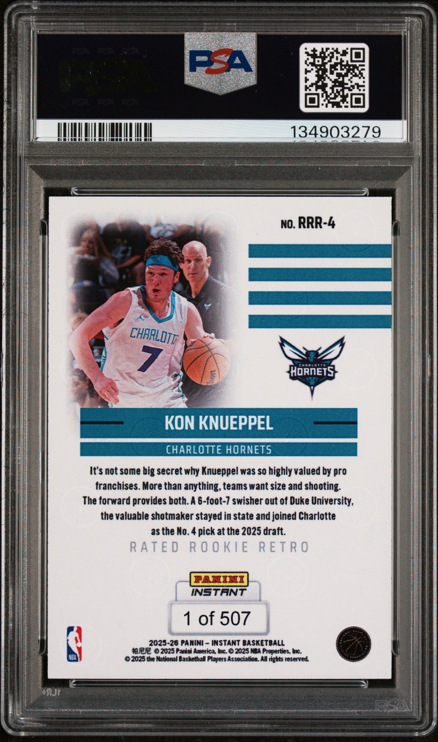Graded 2025 Panini Instant Kon Knueppel #RRR4 Rated Rookie Retro Rookie RC Basketball Card PSA 10 Gem Mint