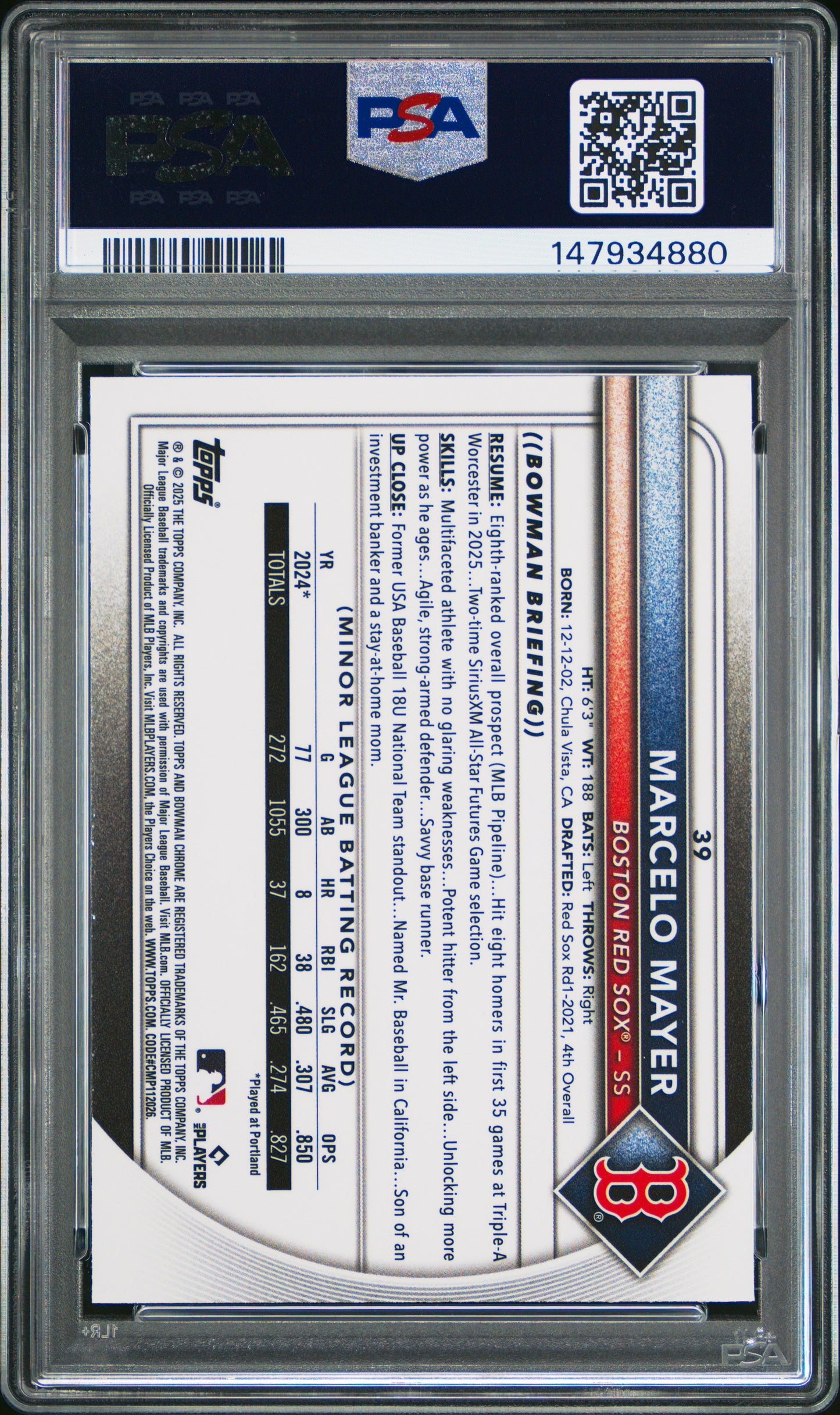 Graded 2025 Topps Bowman Chrome Marcelo Mayer #39 Rookie RC Baseball Card PSA 8 Near Mint