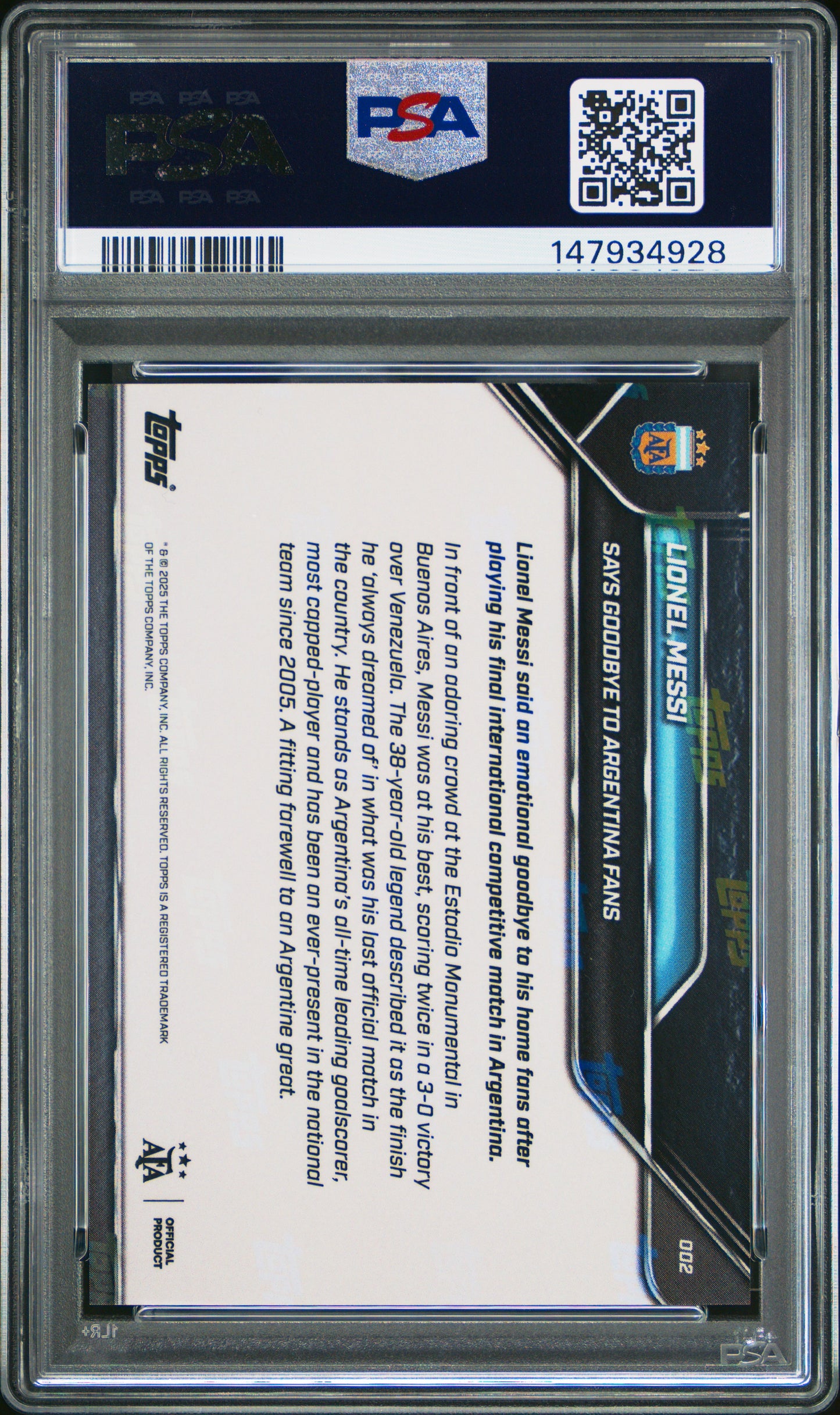 Graded 2024 Topps Now Argentina Lionel Messi #2 Soccer Card PSA 8 Near Mint
