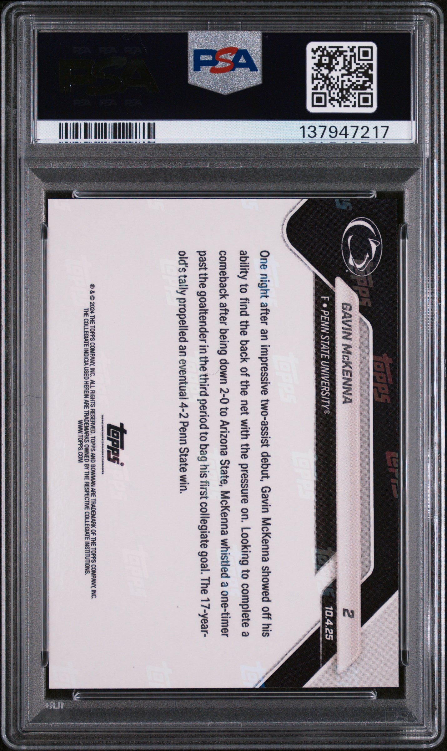 Graded 2025 Topps Bowman U Now Gavin McKenna #2 Orange Foil /25 Rookie RC Hockey Card PSA 9 Mint
