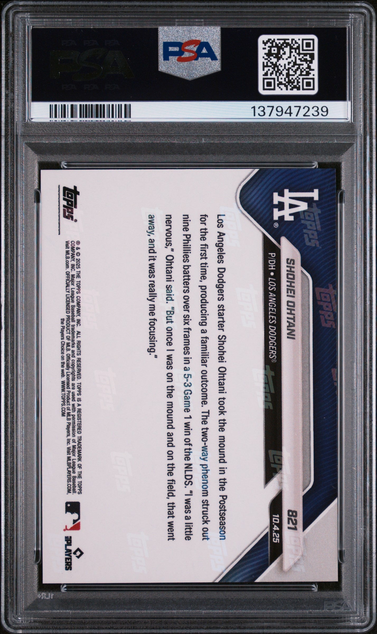 Graded 2025 Topps Now Shohei Ohtani #821 Gold Foil /50 Baseball Card PSA 9 Mint