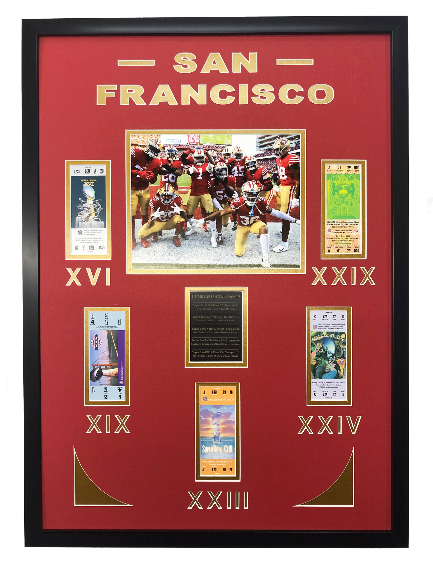 Framed San Francisco 49ers 5x Super Bowl Champions Replica Ticket 20x18 Football Photo Professionally Matted