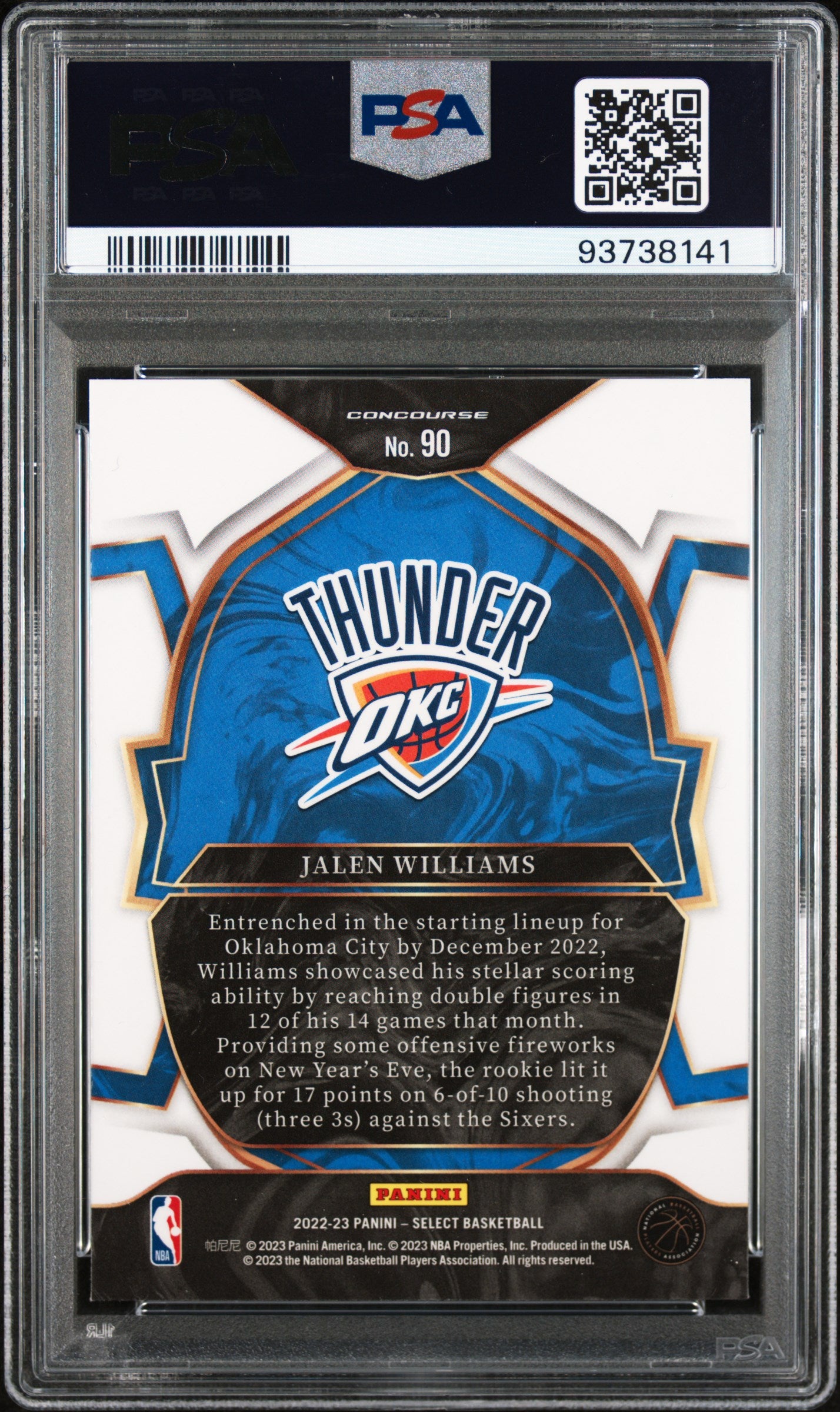 Graded 2022 Panini Select Jalen Williams #90 Rookie RC Basketball Card PSA 10 Gem Mint