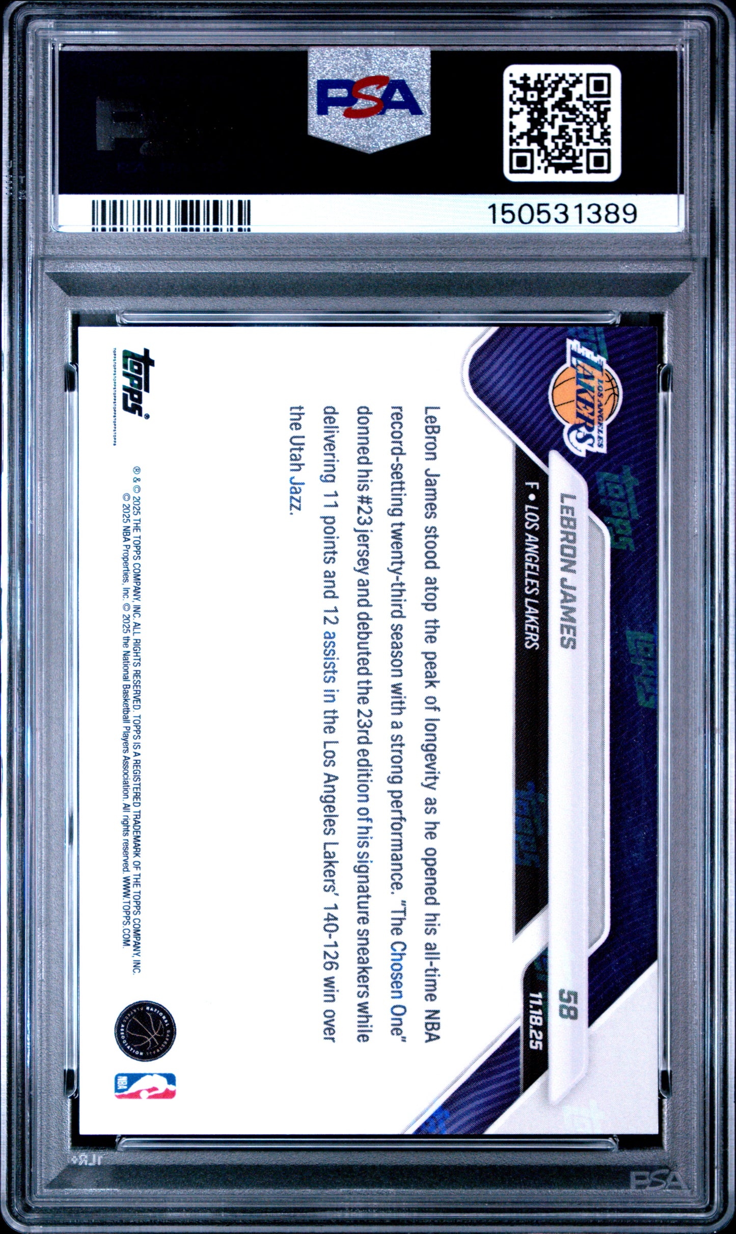 Graded 2025 Topps Now LeBron James #58 Basketball Card PSA 10 Gem Mint