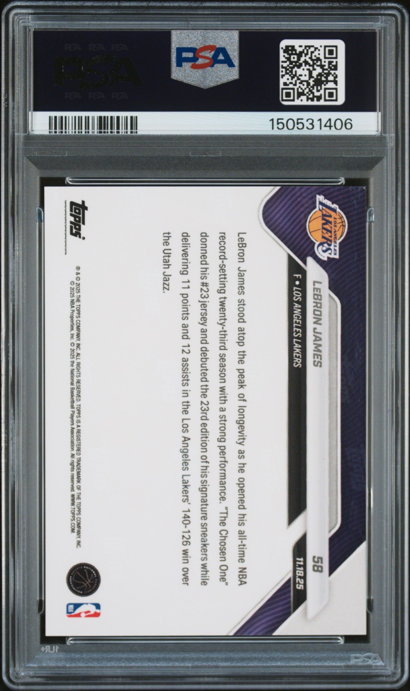 Graded 2025 Topps Now LeBron James #58 Basketball Card PSA 9 Mint