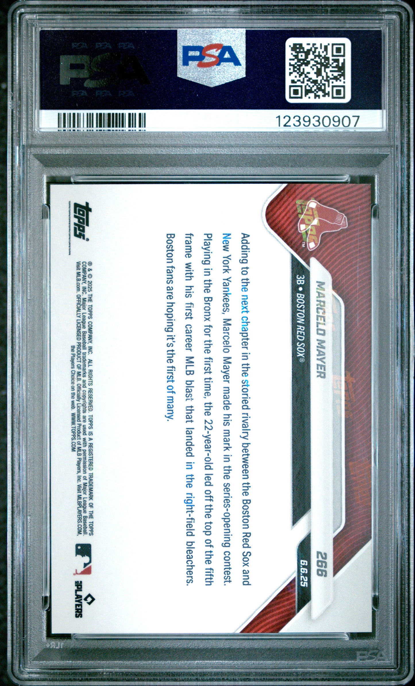 Graded 2025 Topps Now Marcelo Mayer #266 Orange Foil /25 Rookie RC Baseball Card PSA 10 Gem Mint