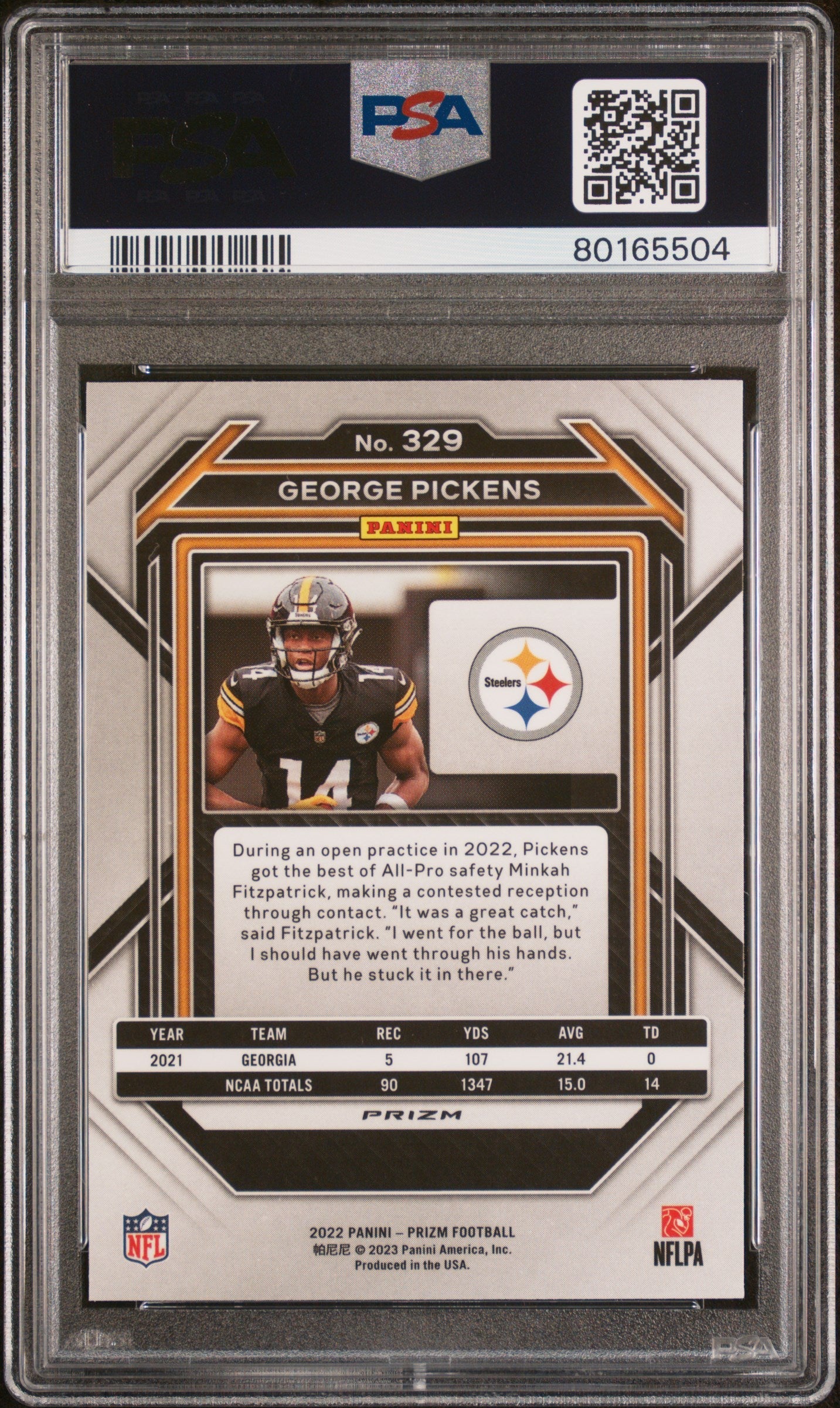 Graded 2022 Panini Prizm George Pickens #329 Orange Ice Rookie RC Football Card PSA 10 Gem Mint