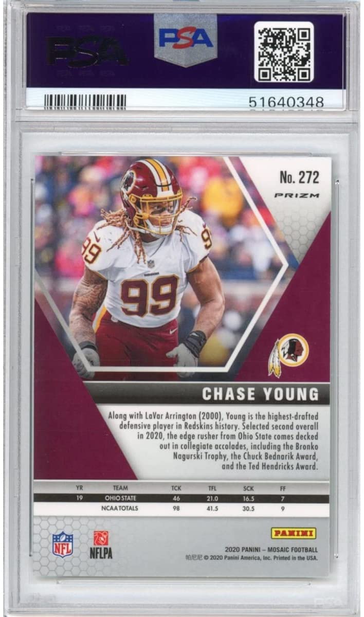 Graded 2020 Panini Mosaic Chase Young #272 Green Rookie RC Football Card PSA 10 Gem Mint