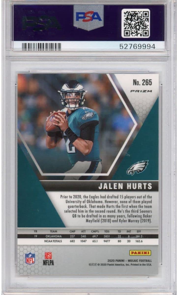 Graded 2020 Panini Mosaic Jalen Hurts #265 Camo Pink Rookie RC Football Card PSA 10 Gem Mint