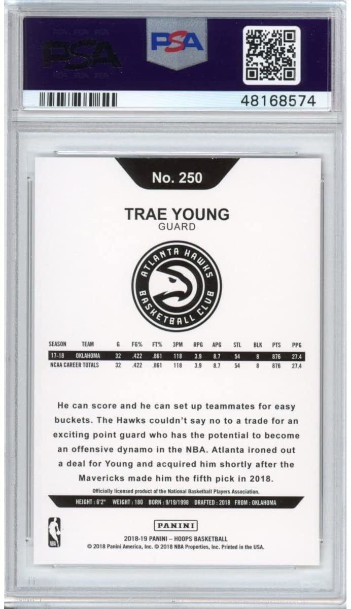 Graded 2018-19 Panini Hoops Trae Young #250 Rookie RC Basketball Card PSA 10 Gem Mint