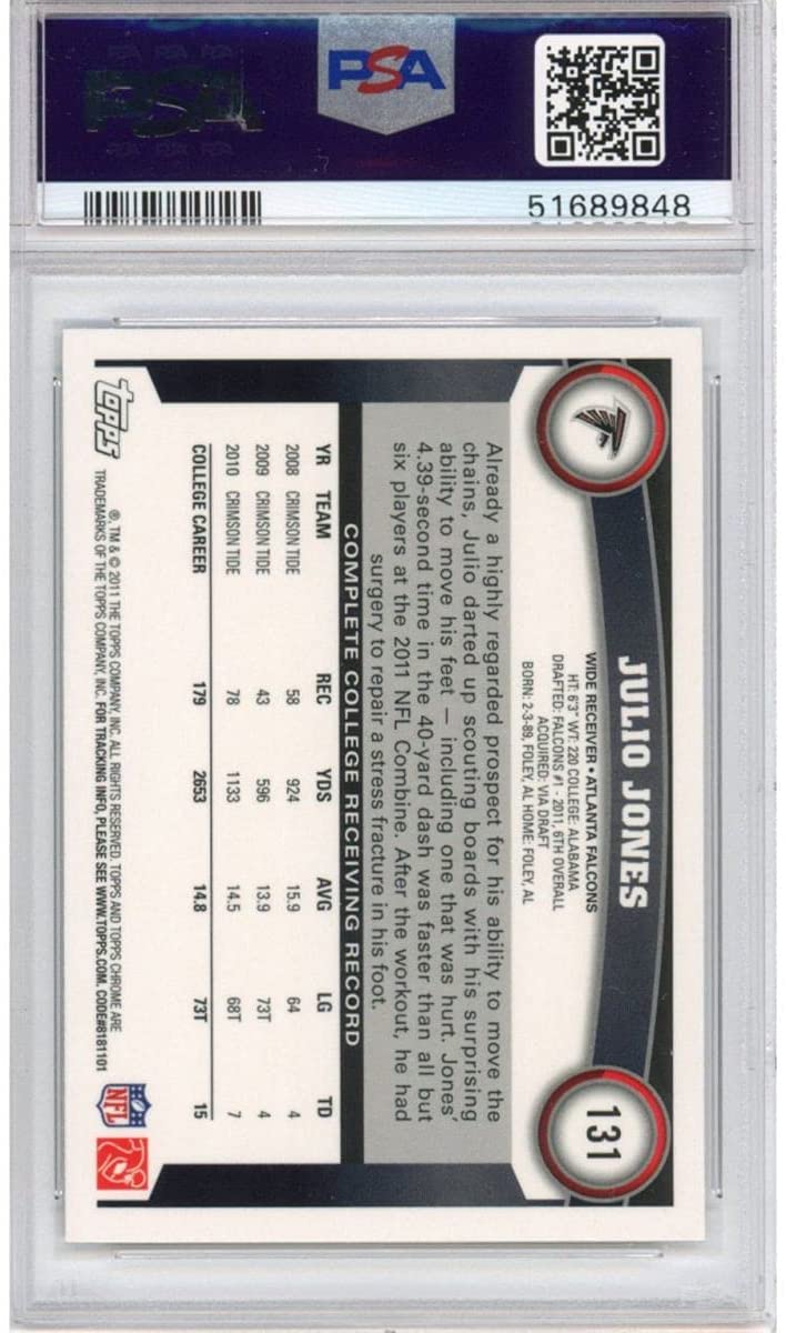 Graded 2011 Topps Chrome Julio Jones #131 Ball Chest High Rookie RC Football Card PSA 9 Mint