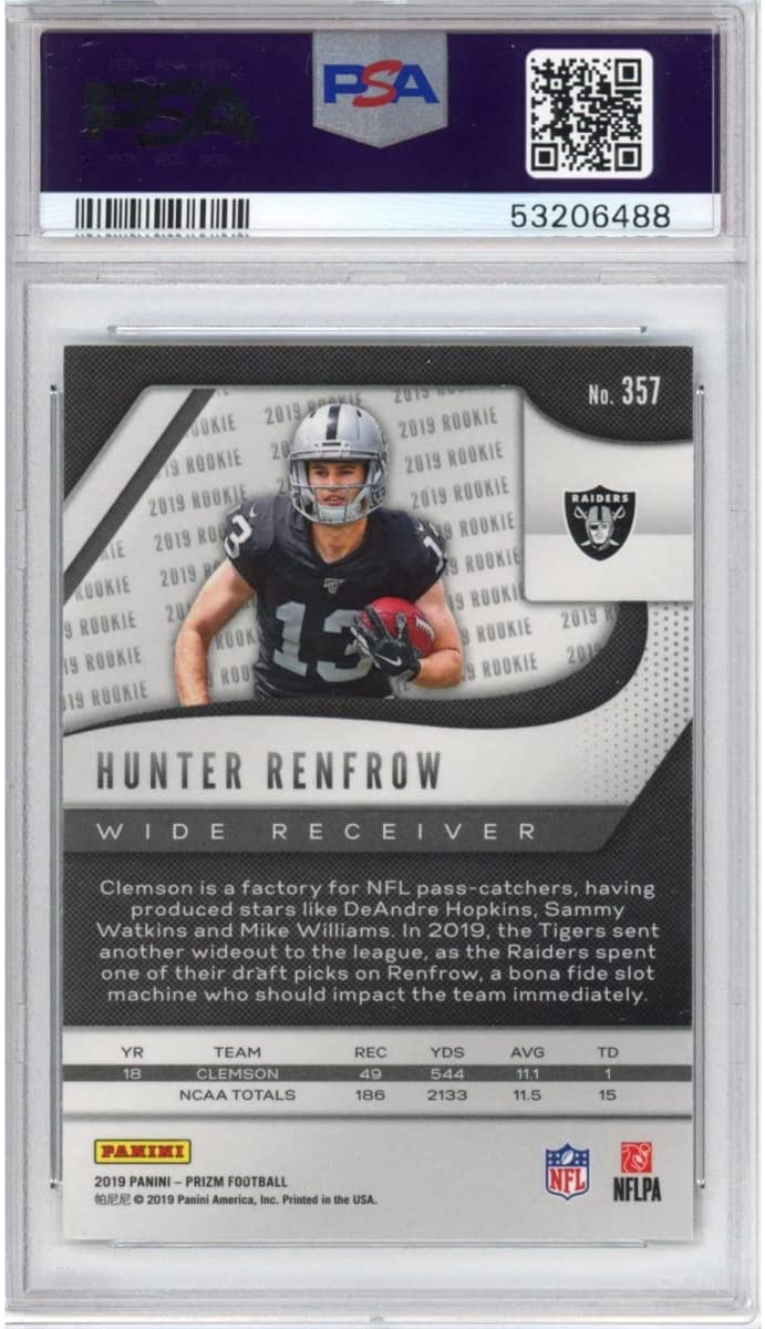 Graded 2019 Panini Prizm Hunter Renfrow #357 Rookie RC Football Card PSA 10 Gem Mint