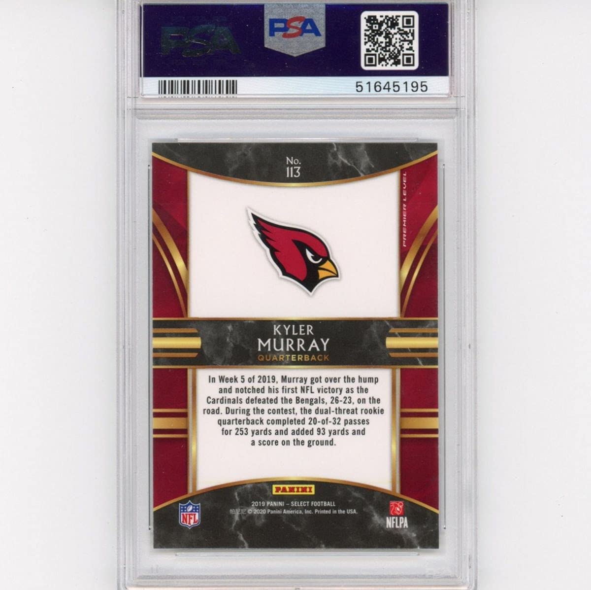 Graded 2019 Panini Select Kyler Murray #113 Rookie RC Football Card PSA 9 Mint