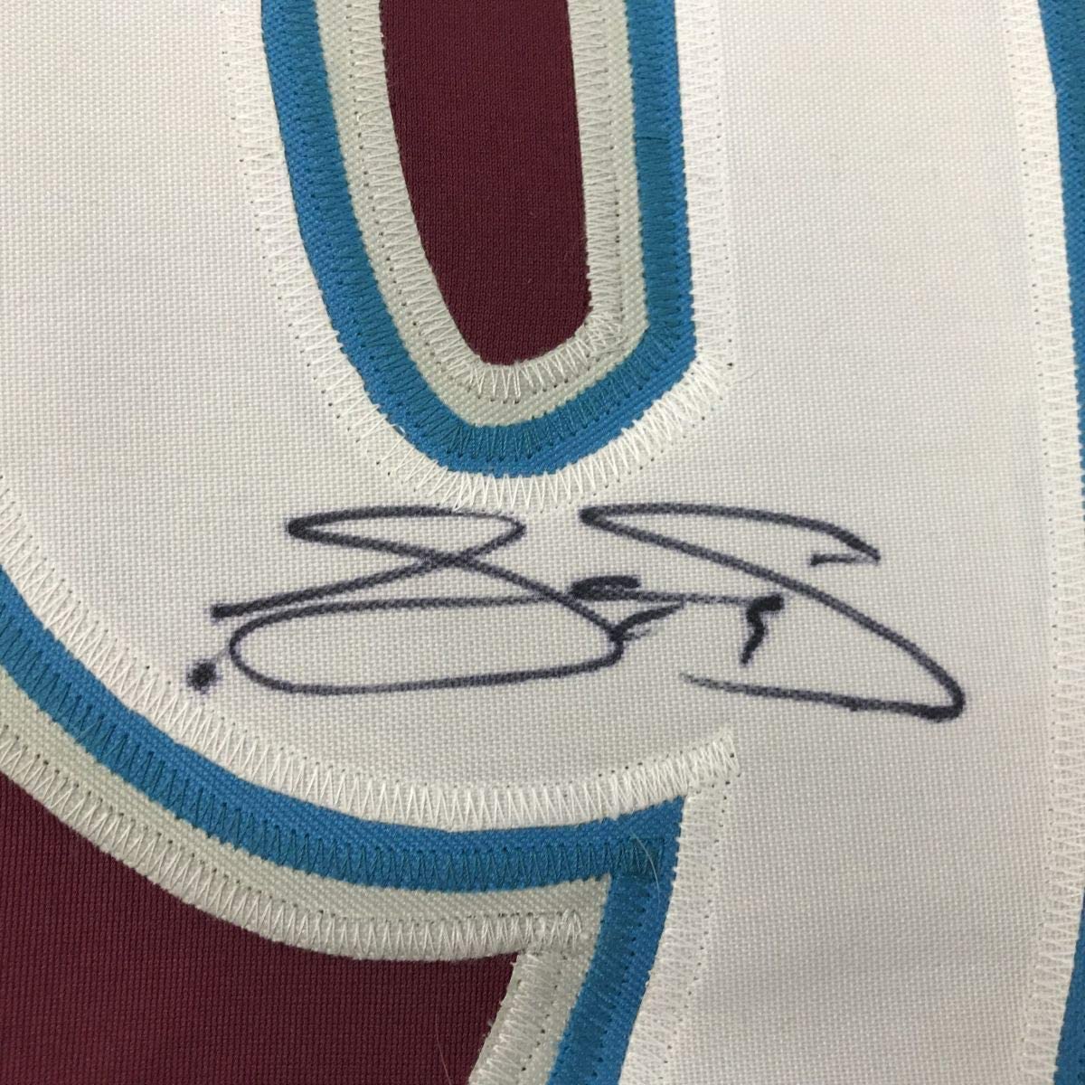 Framed Autographed/Signed Joe Sakic 33x42 Colorado Maroon Hockey Jersey Beckett BAS COA