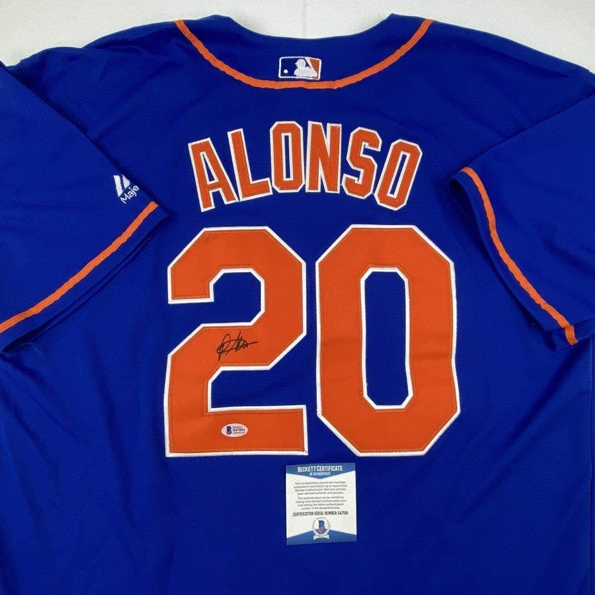 Framed Autographed/Signed Pete Alonso 33x42 New York Blue Baseball Jersey Beckett BAS COA