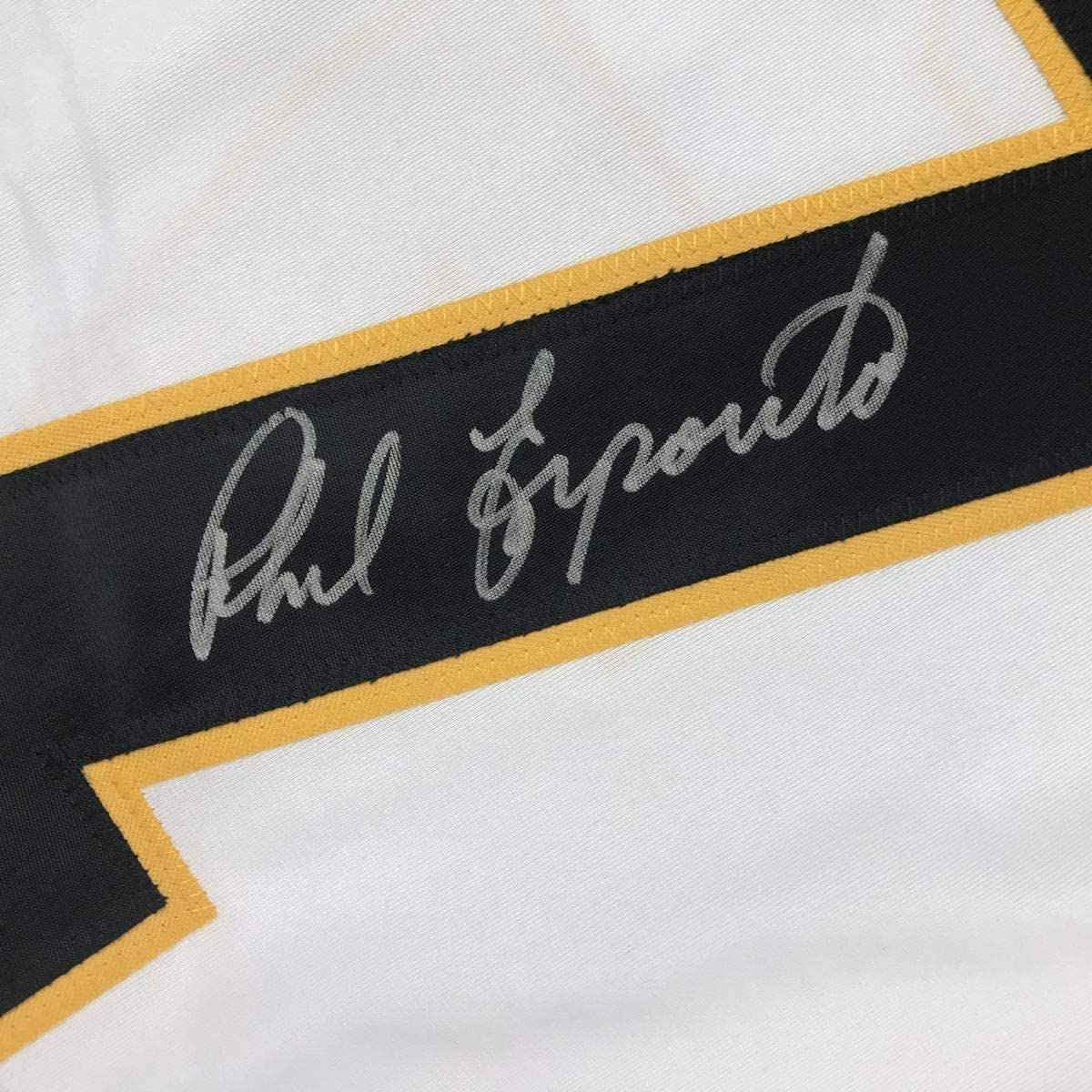 Framed Autographed/Signed Phil Esposito 33x42 Boston White Hockey Jersey JSA COA