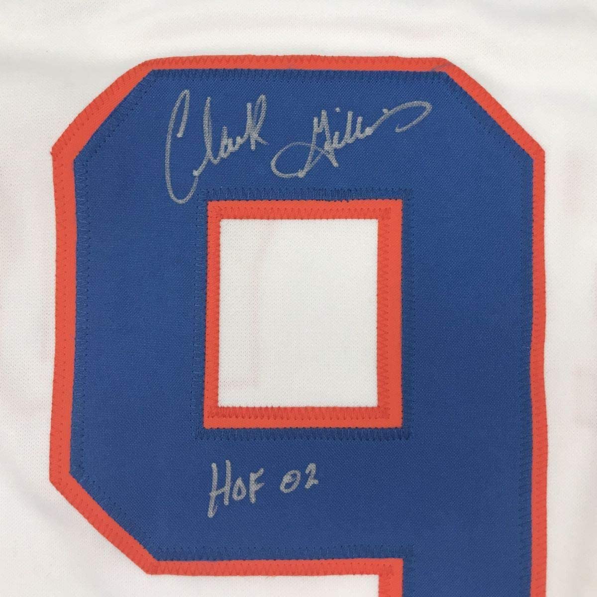 Framed Autographed/Signed Clark Gillies HOF 02 33x42 New York White Hockey Jersey JSA COA