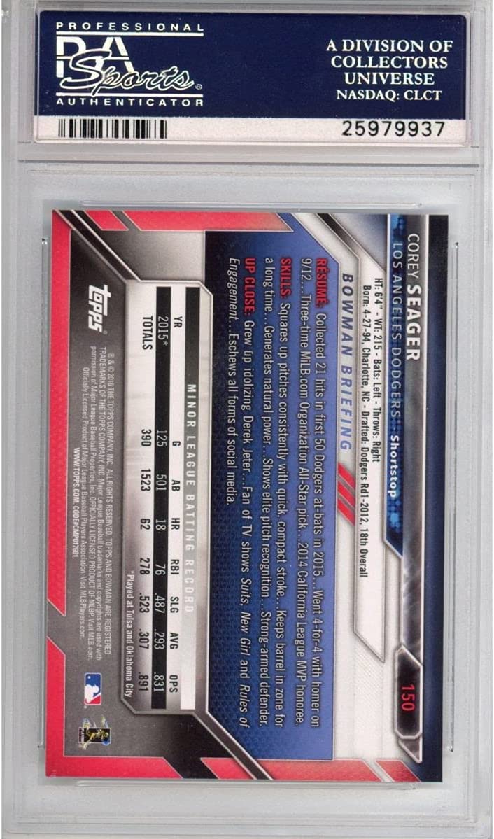 Graded 2016 Bowman Corey Seager #150 Rookie RC Baseball Card PSA 10 Gem Mint