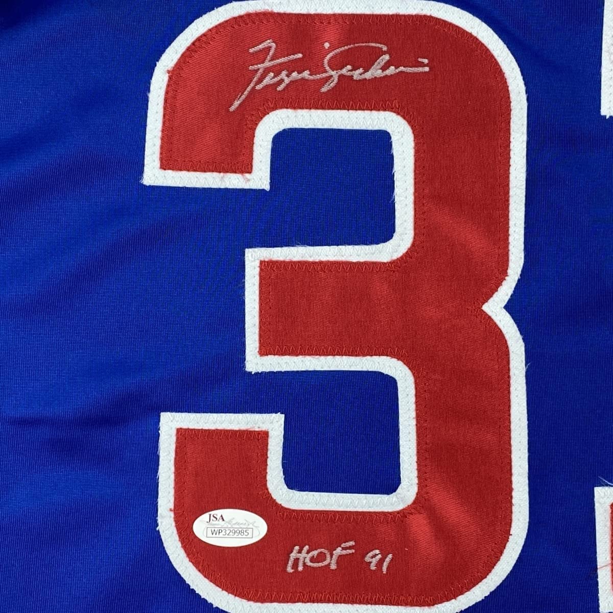 Framed Autographed/Signed Ferguson Fergie Jenkins 33x42 HOF 91 Chicago Blue Baseball Jersey JSA COA