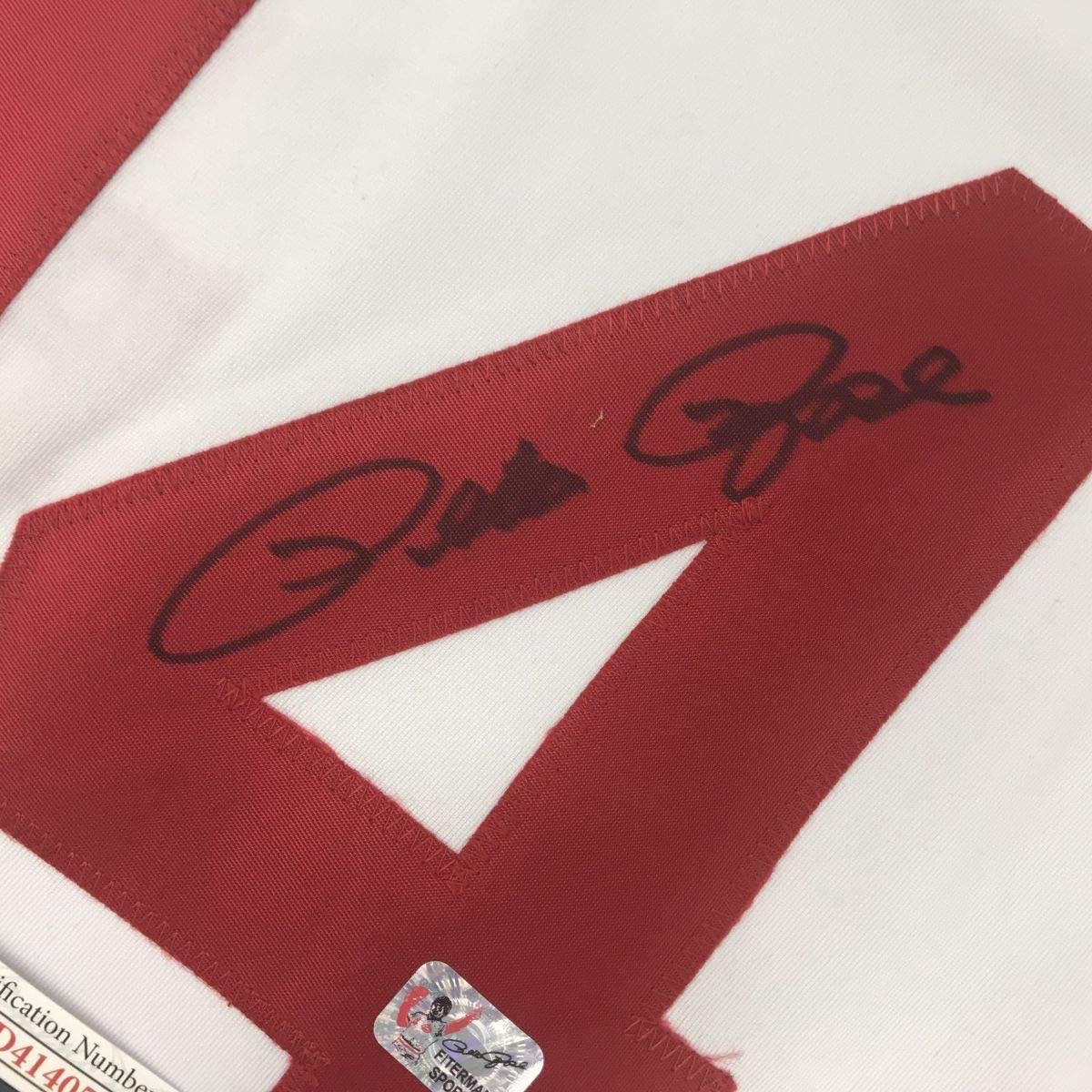 Framed Autographed/Signed Pete Rose Hit King 33x42 Cincinnati White Baseball Jersey JSA COA