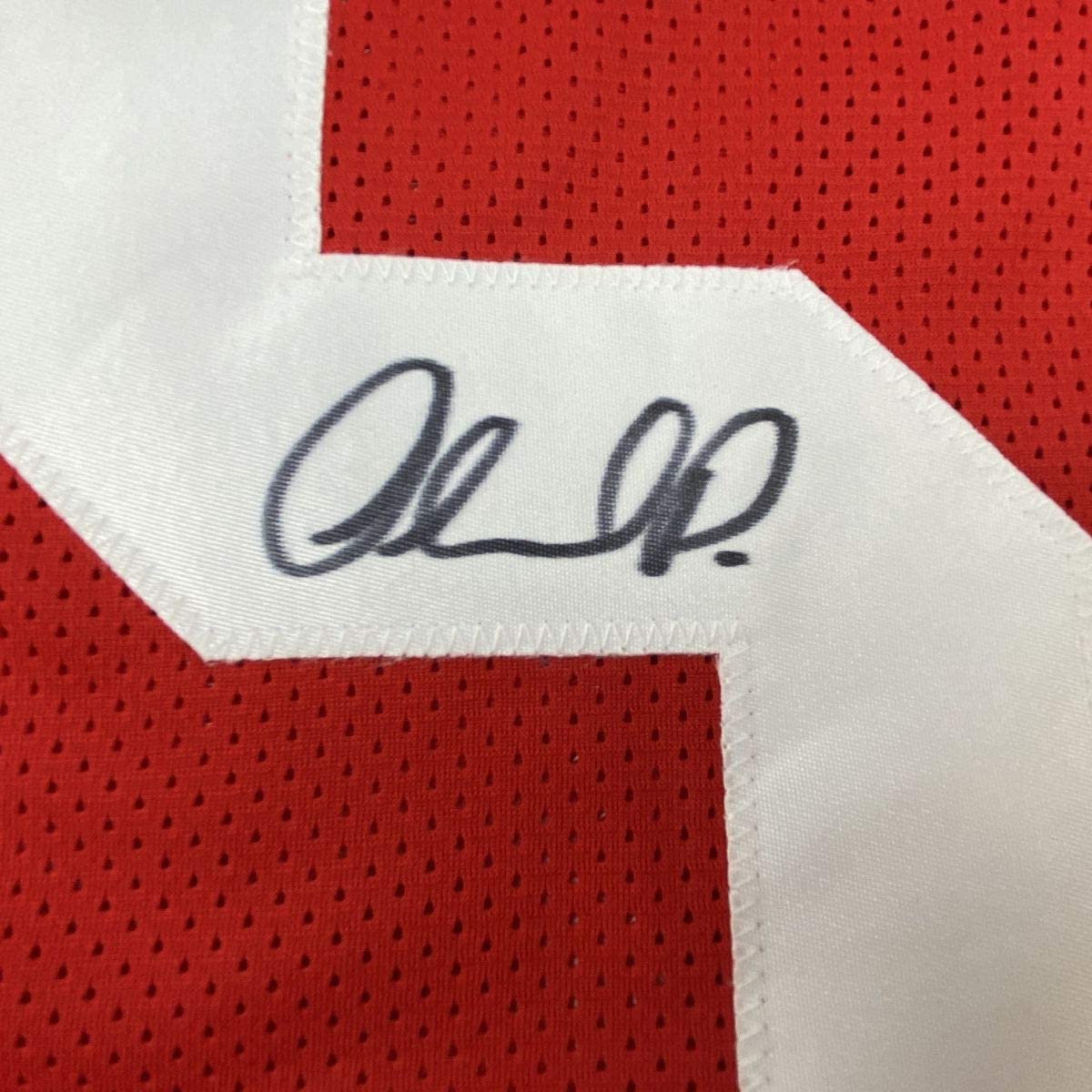 Framed Autographed/Signed Orlando Pace 33x42 Ohio State Red College Football Jersey JSA COA