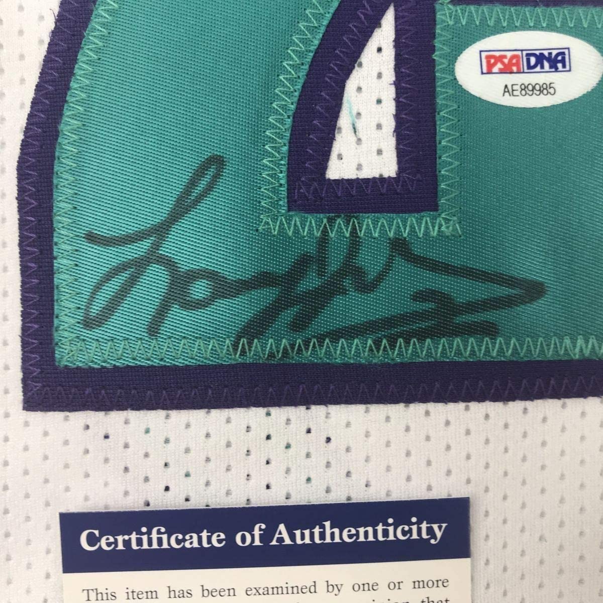 Framed Autographed/Signed Larry Johnson 33x42 Charlotte White Basketball Jersey PSA/DNA COA