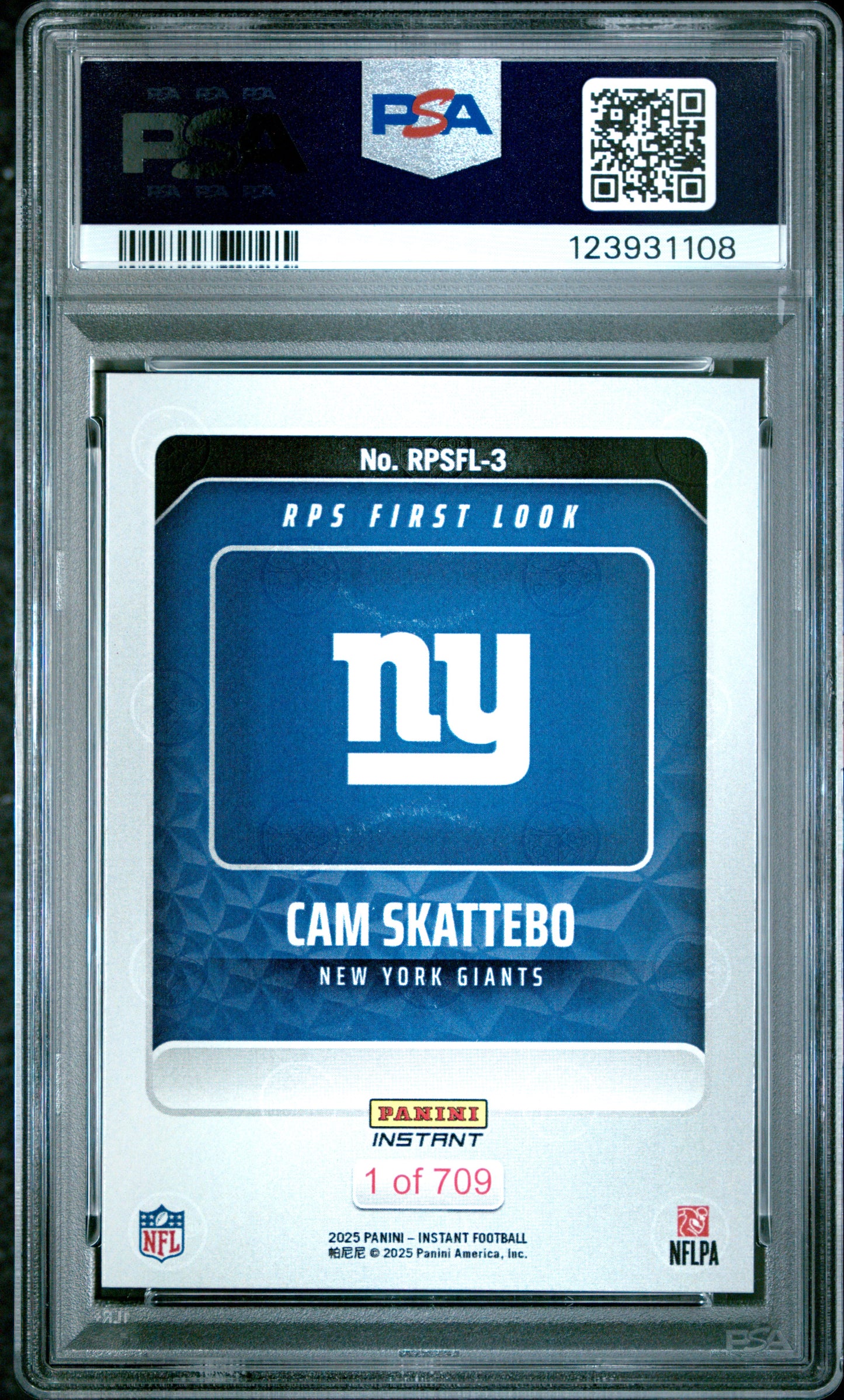 Graded 2025 Panini Instant Cam Skattebo #RPSFL3 RPS First Look Rookie RC Football Card PSA 9 Mint