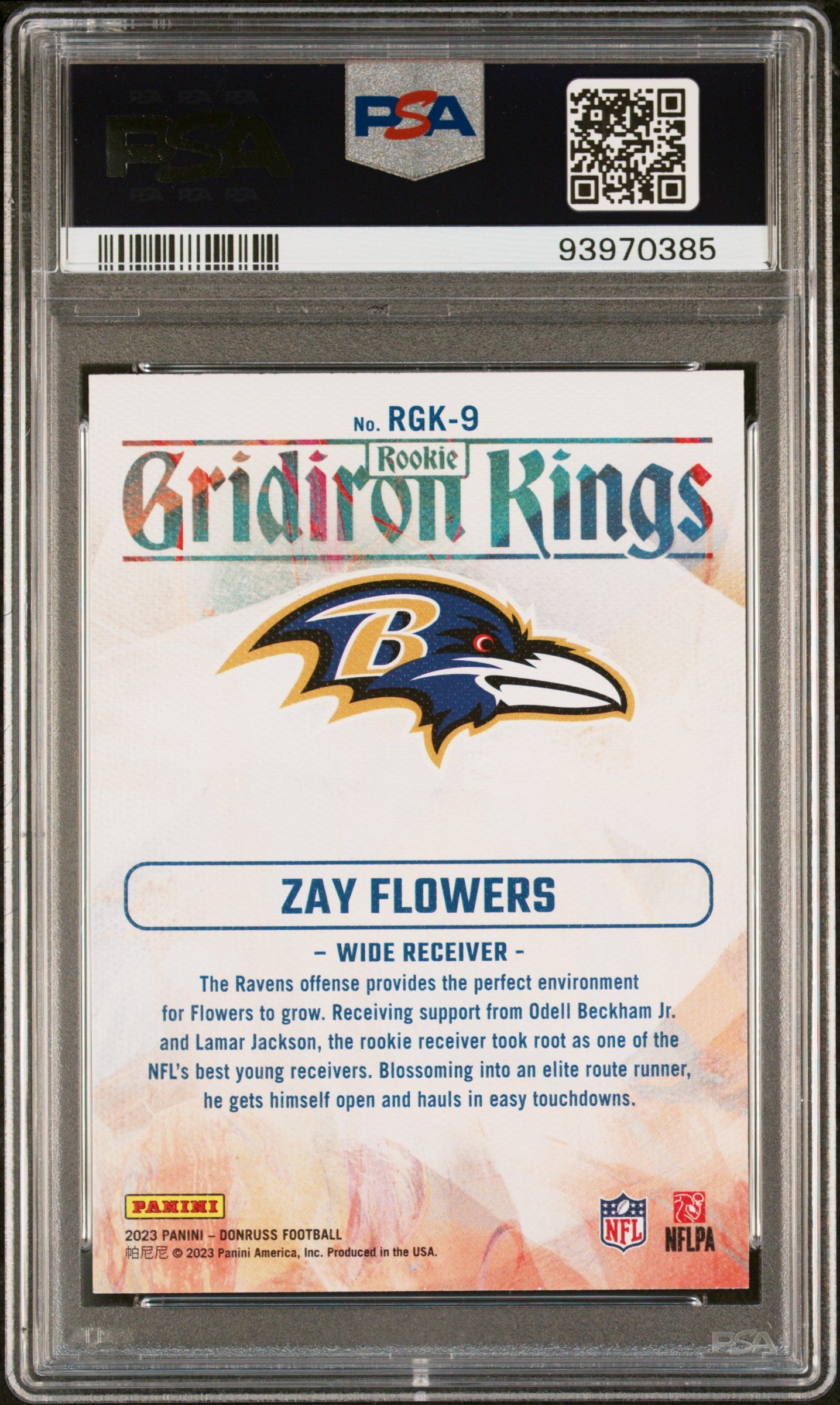 Graded 2023 Panini Donruss Zay Flowers #RGK9 Rookie Gridiron Kings Rookie RC Football Card PSA 10 Gem Mint