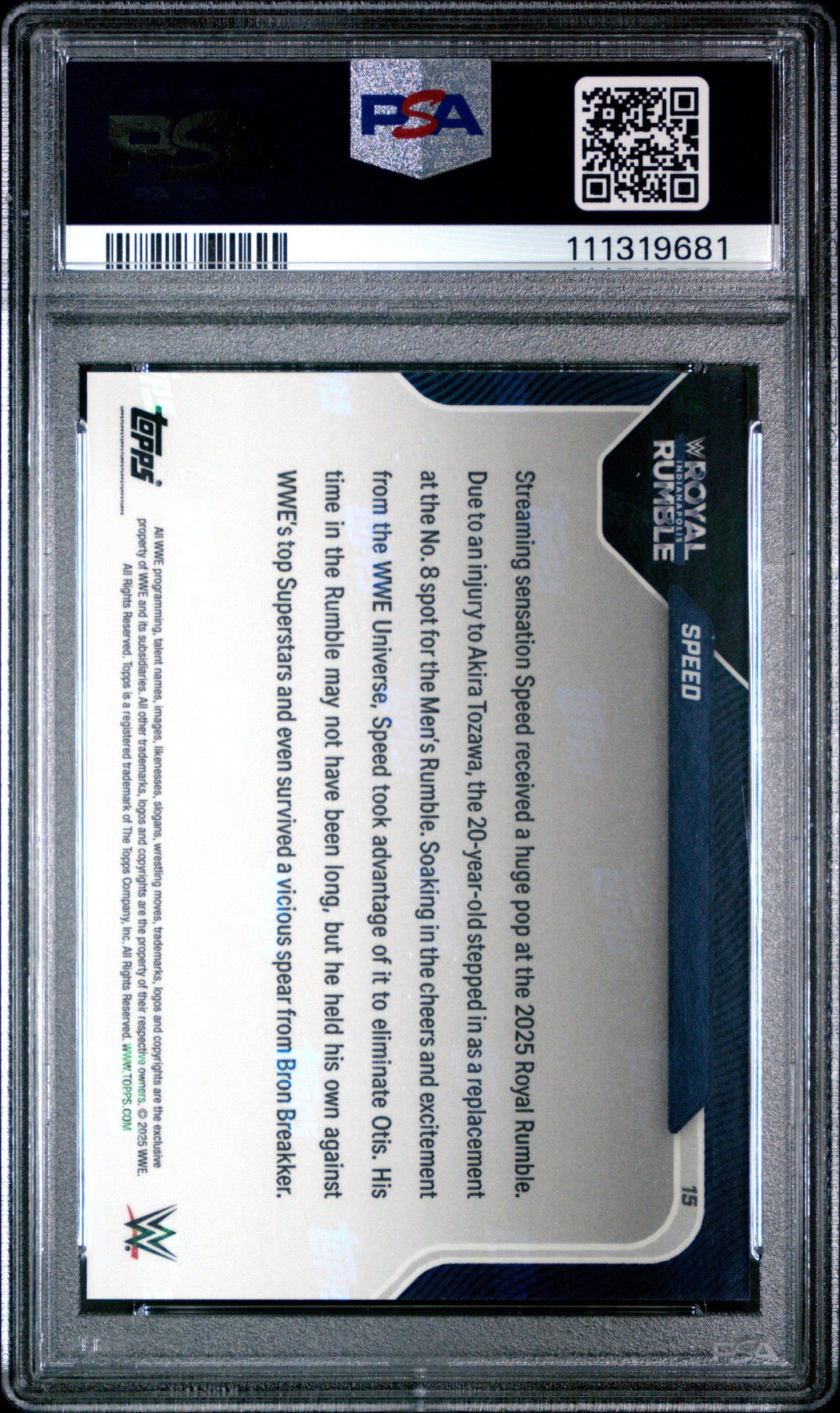 Graded 2025 Topps Now WWE Speed #15 Wrestling Card PSA 10 Gem Mint