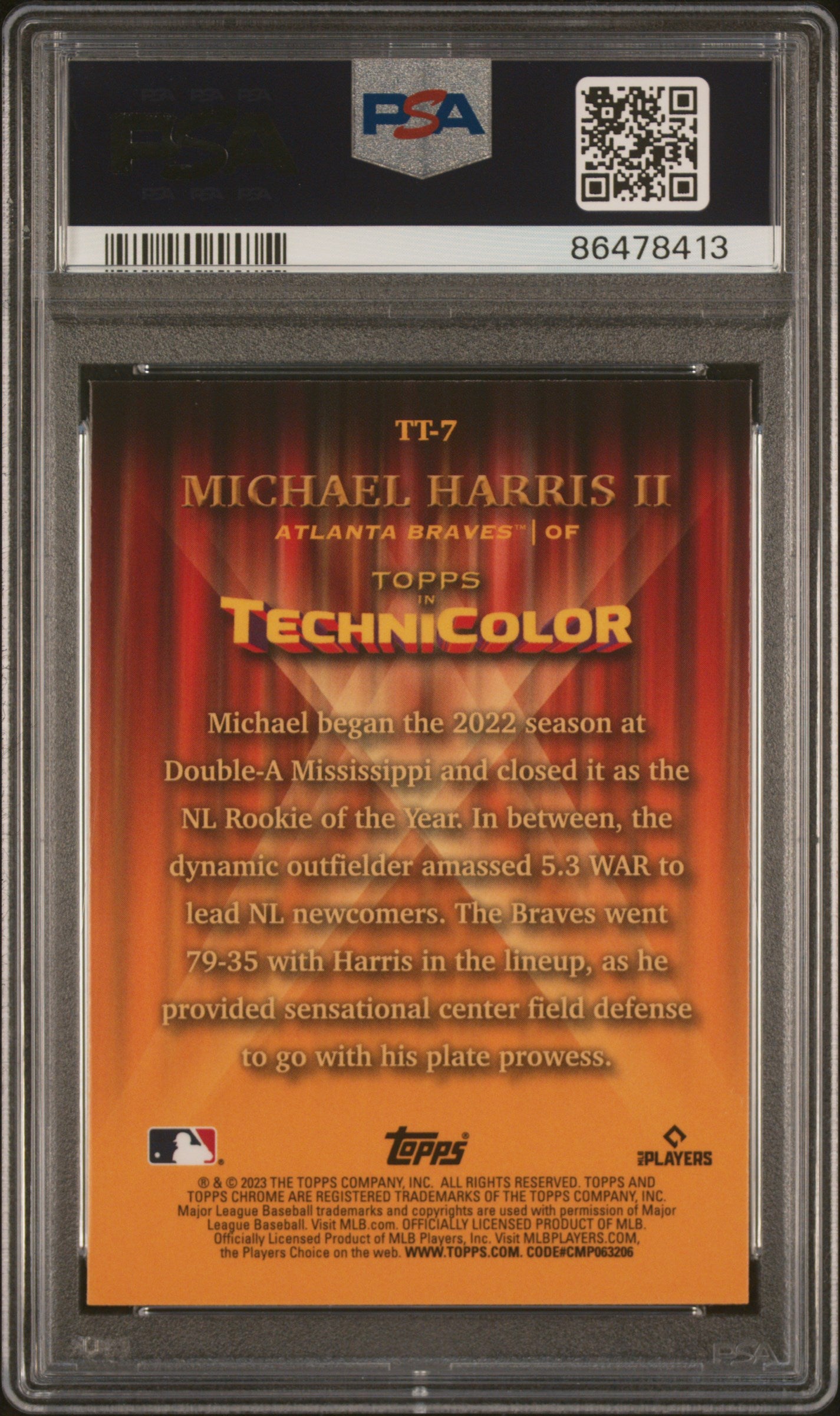 Graded 2023 Topps Chrome Michael Harris II #TT7 Topps in Technicolor Rookie RC Baseball Card PSA 10 Gem Mint