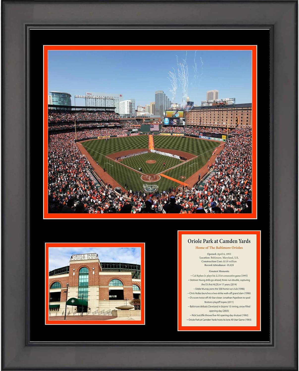 Framed Oriole Park at Camden Yards Greatest Moments Baltimore Orioles Baseball 11"x14" Three Photo Collage