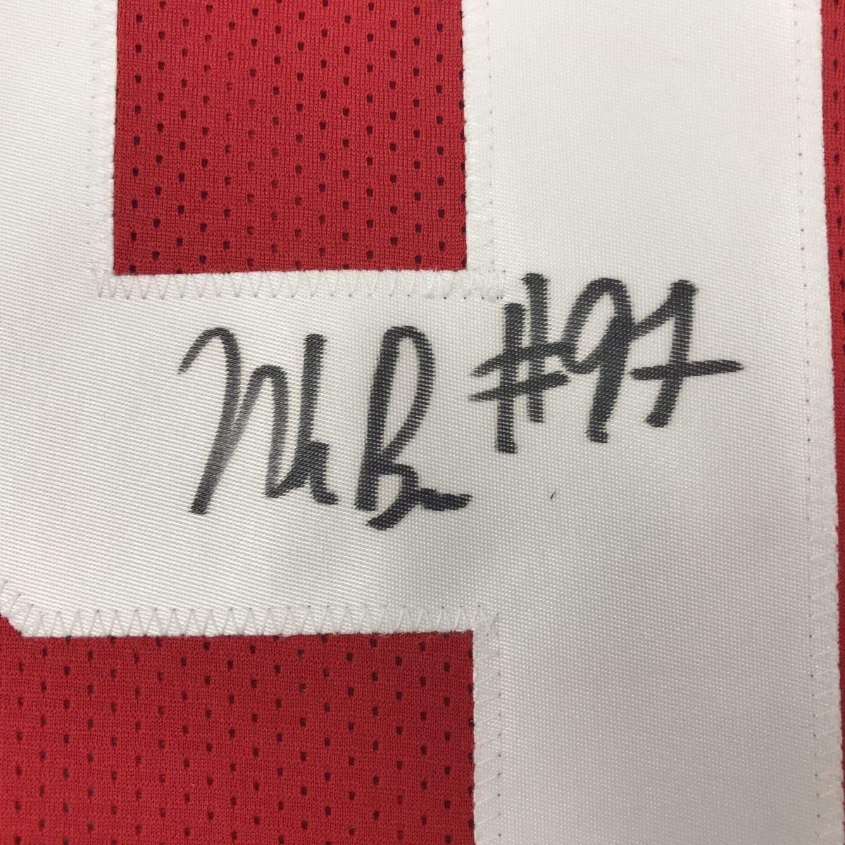 Framed Autographed/Signed Nick Bosa 33x42 Ohio State Red College Football Jersey JSA COA