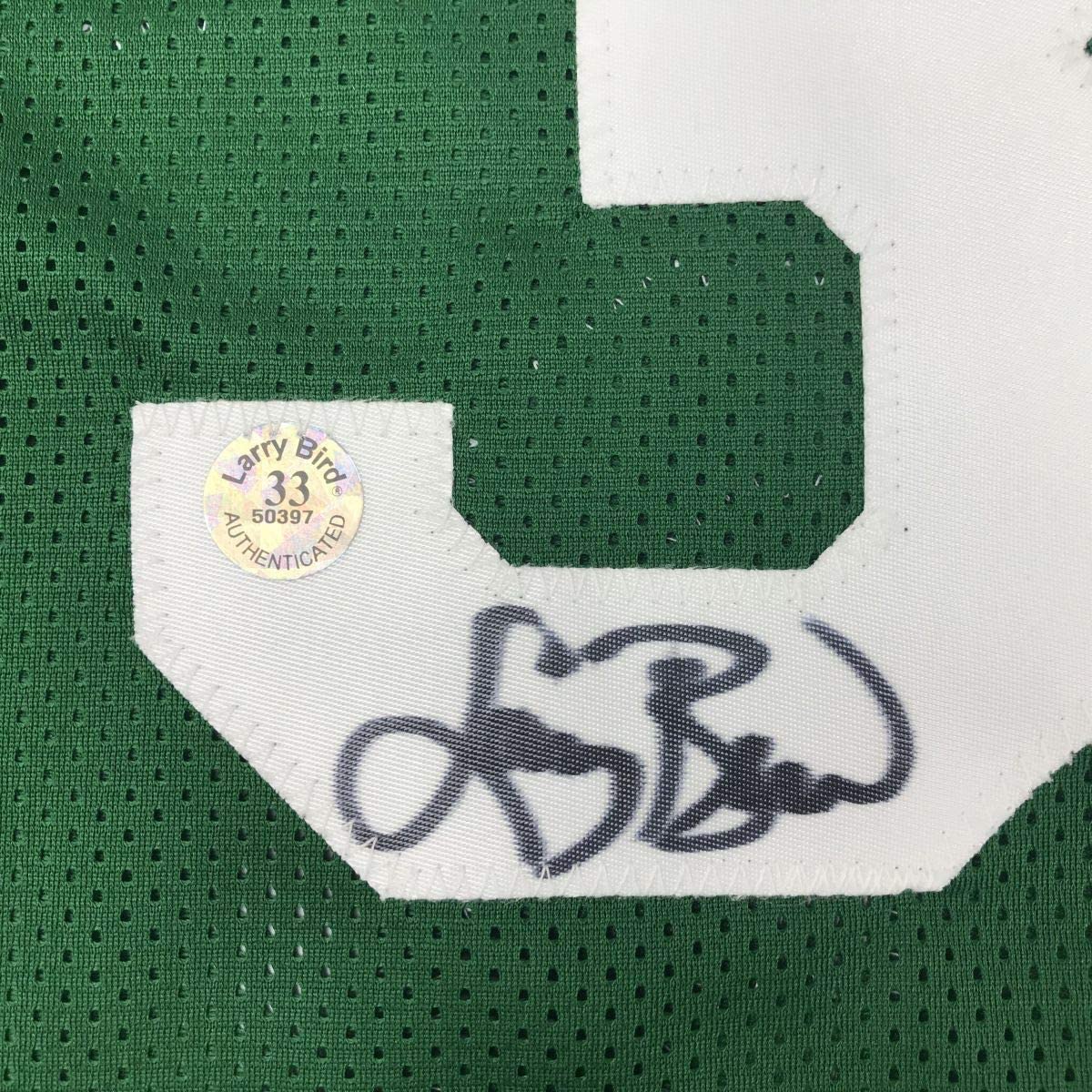 Framed Autographed/Signed Larry Bird 33x42 Boston Green Basketball Jersey Athlete Hologram COA