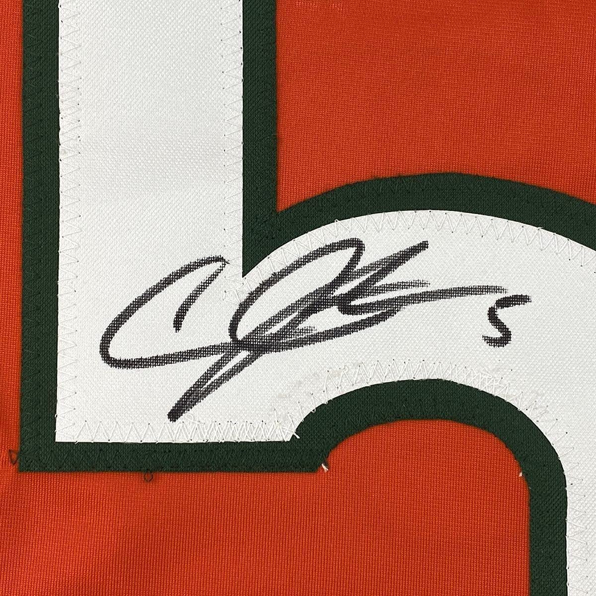 Framed Autographed/Signed Andre Johnson Miami Orange 33x42 College Football Jersey JSA COA