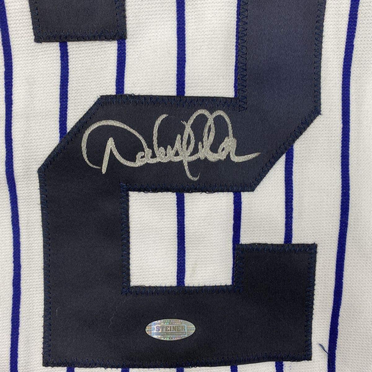 Framed Autographed/Signed Derek Jeter 33x42 New York Pinstripe Baseball Jersey Steiner Sports COA Hologram Only