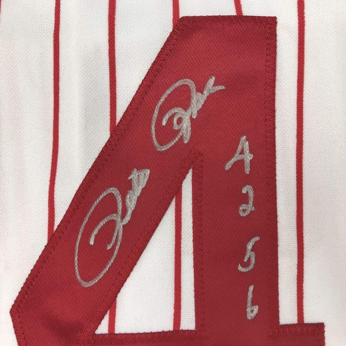 Framed Autographed/Signed Pete Rose 4256 33x42 Cincinnati Pinstripe Baseball Jersey JSA COA
