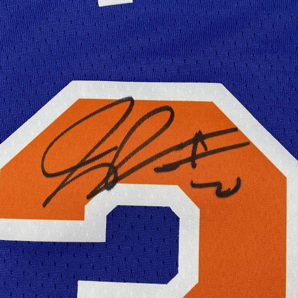 Framed Autographed/Signed Julius Randle 33x42 New York Knicks Blue Basketball Jersey Fanatics COA #2