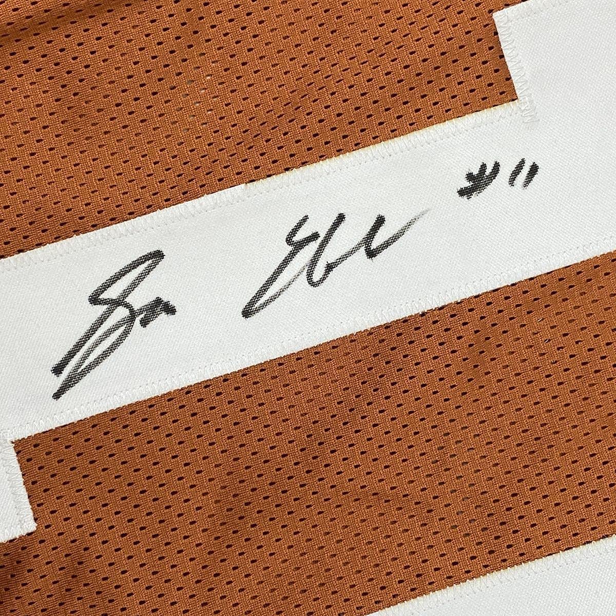 Framed Autographed/Signed Sam Ehlinger 33x42 Texas Orange College Football Jersey JSA COA