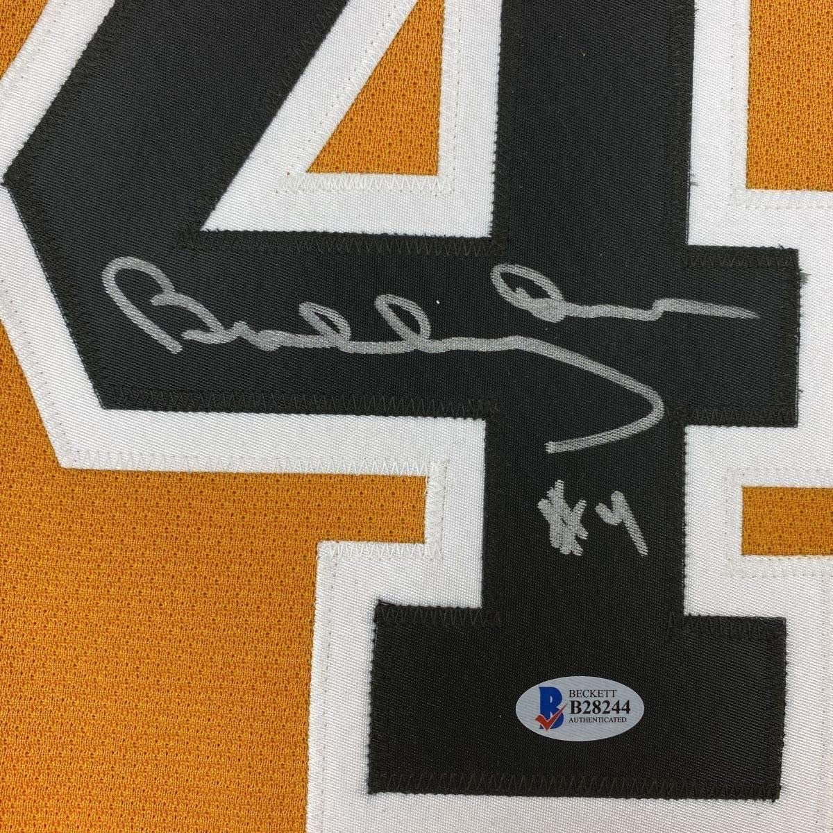 Framed Autographed/Signed Bobby Orr 33x42 Boston Yellow Hockey Jersey Beckett BAS & GNR COA