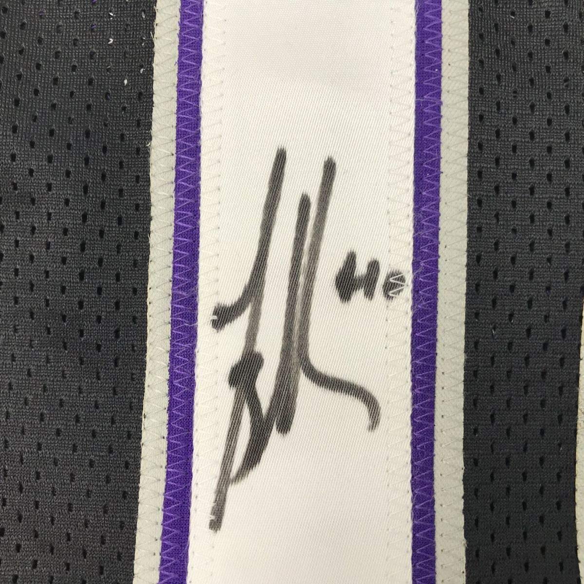 Framed Autographed/Signed Mike Bibby 33x42 Sacramento Black Basketball Jersey PSA/DNA COA