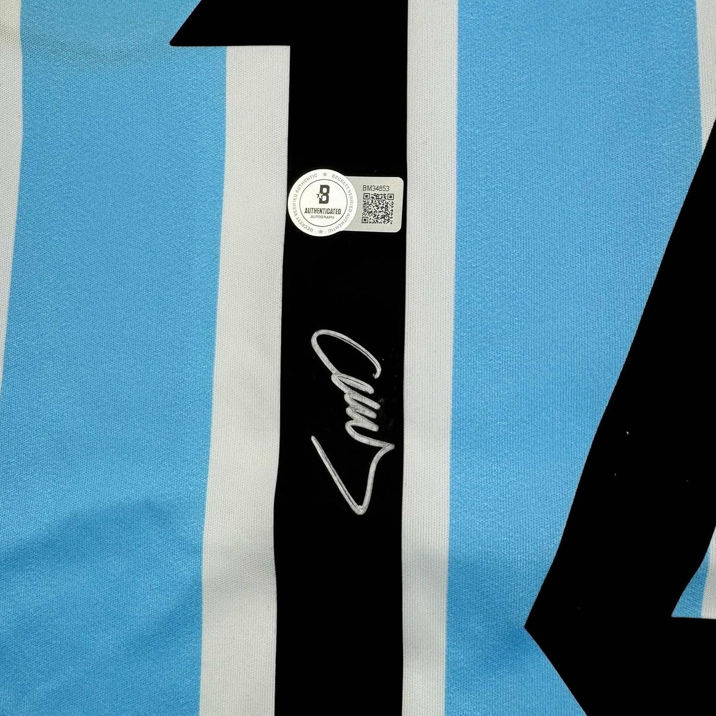 Framed Autographed/Signed Javier Mascherano 35x39 Argentina Blue Soccer Futbol Jersey Beckett BAS COA