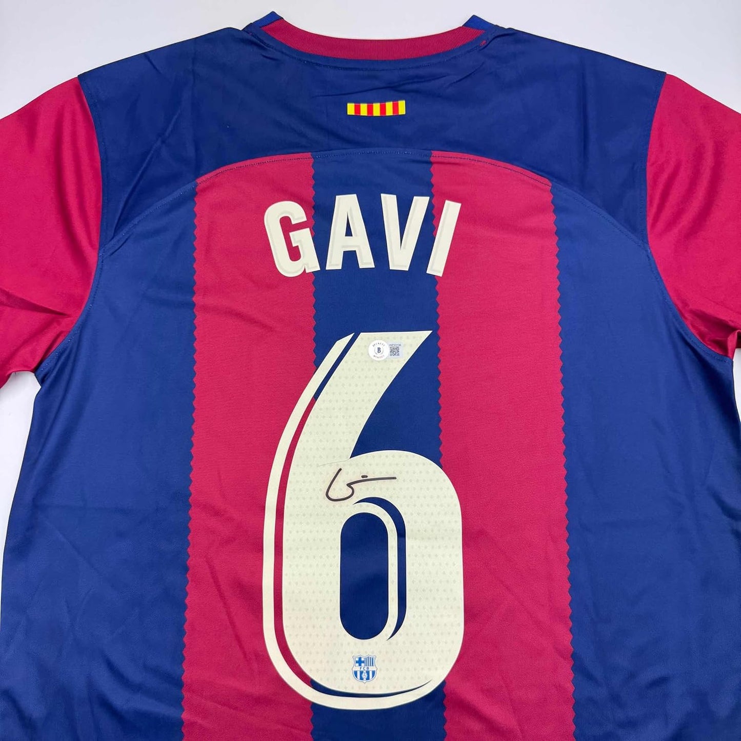 Framed Autographed/Signed Gavi 35x39 FC Barcelona Blue Soccer Jersey Beckett BAS COA
