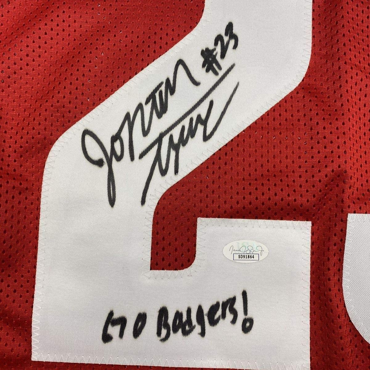 Framed Autographed/Signed Jonathan Taylor Inscribed 33x42 Wisconsin Red College Football Jersey JSA COA