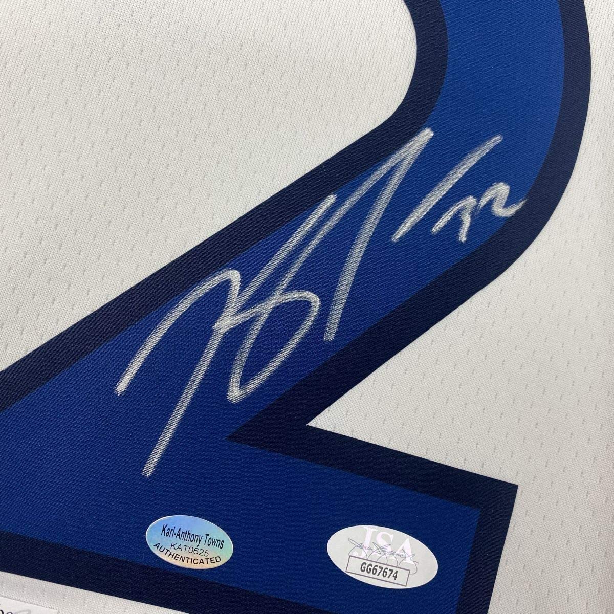 Framed Autographed/Signed Karl-Anthony Towns 33x42 Minnesota White Basketball Jersey JSA COA
